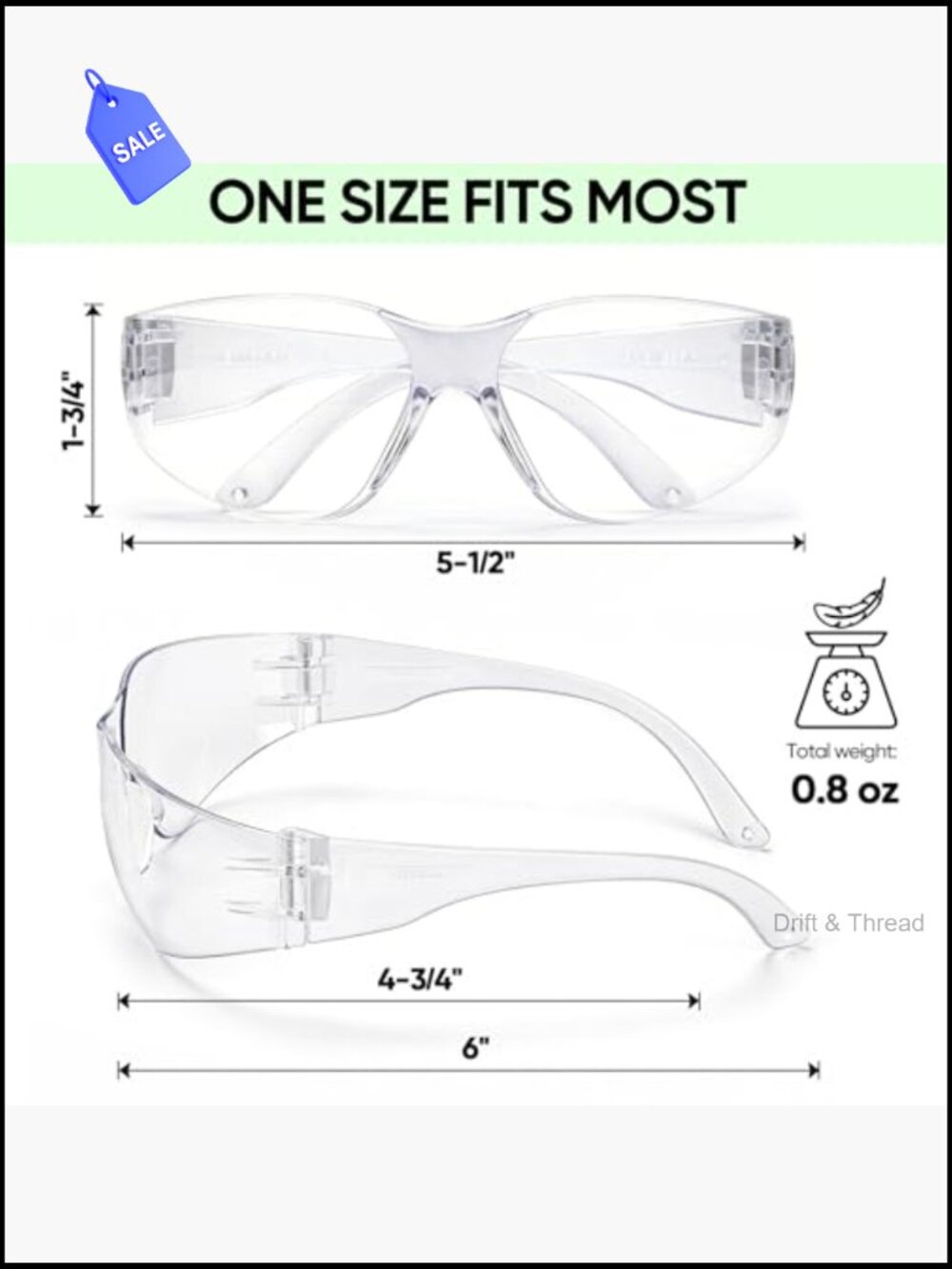 Clear Safety Glasses Scratch Impact Resistant ANSI Z87.1 Unisex - Picture 5 of 7